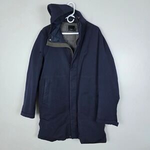 Vince. Down Puffer Hooded Parka Rain Coat Jacket Longline Dark Blue Double Lined